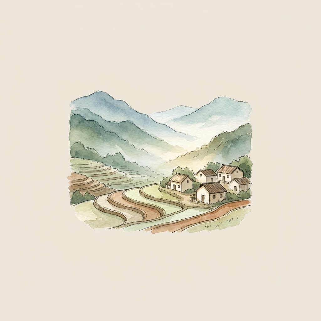 山・農地・集落など地域の風景イラスト