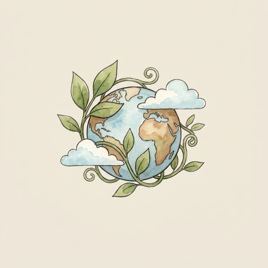 地球と植物、人をあわせたイラスト